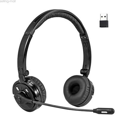 Wireless Office Headphone Trucker Headset with USB Dongle & Mute Mic for PC