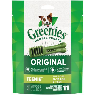 	GREENIES Original TEENIE Natural Dog Dental Treats 3 oz. Pack 11 Treats	