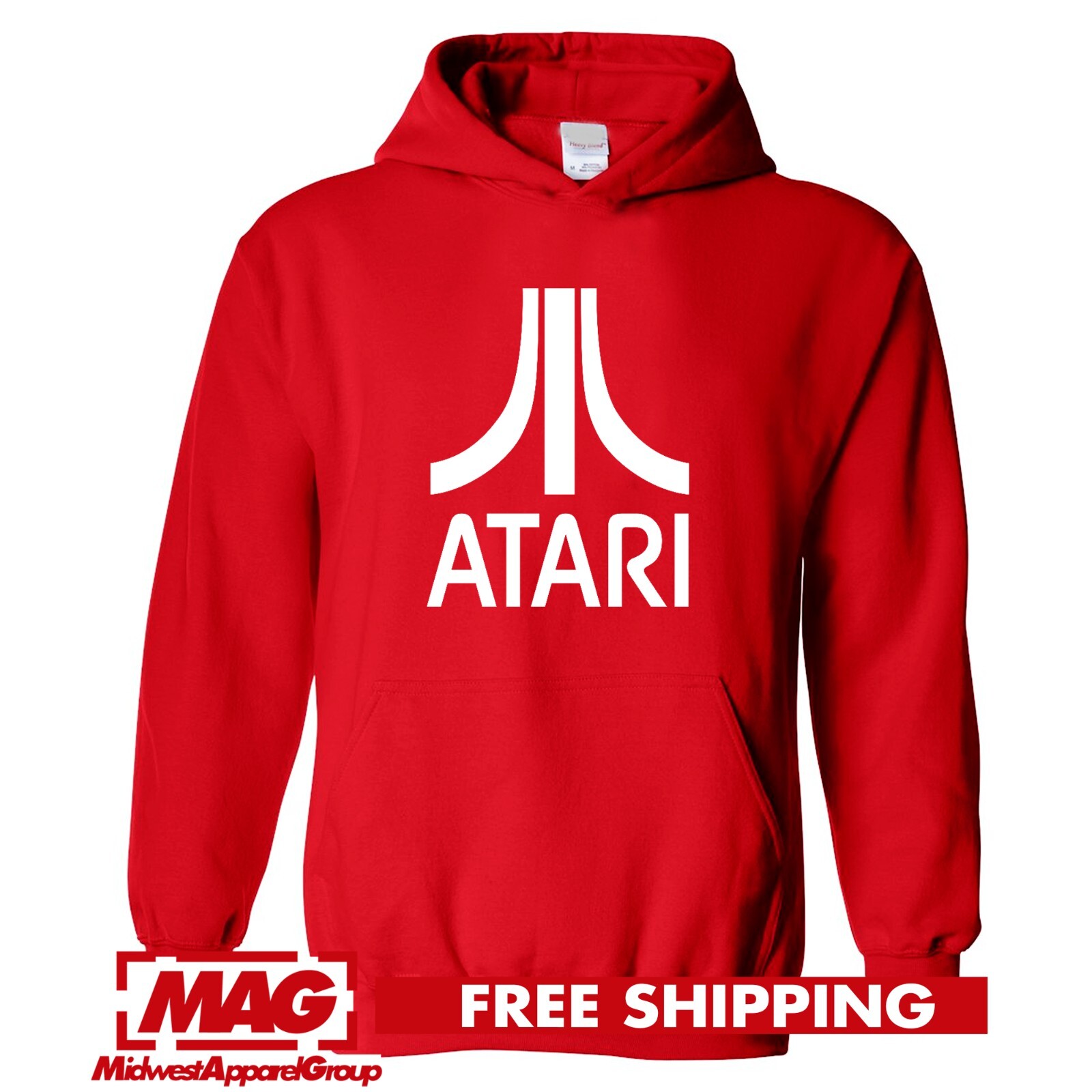 ATARI CLASSIC RED HOODIE Logo Vintage Videogame Retro Gaming