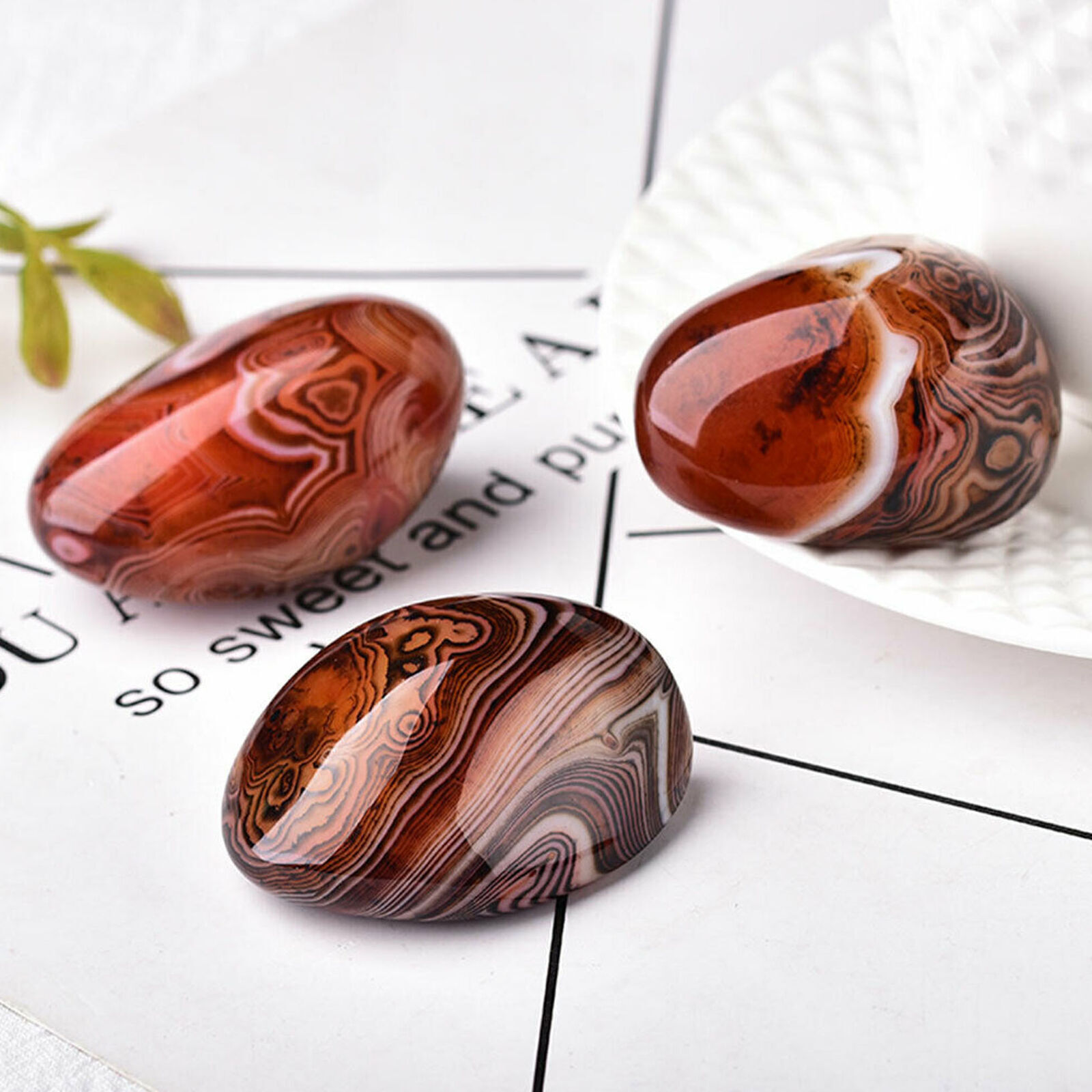 1* Natural Polished Silk Banded Lace Agate Crystal Sardonyx Carnelian Palm stone