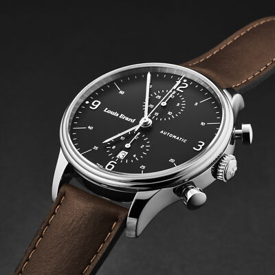 Pre-owned Louis Erard Louiserard Heritage, M, Strp Brn, Blk Chrno-d,s/s-b,m A