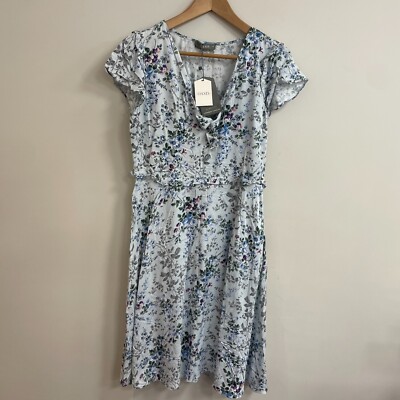 Oasis A-Line Dress Midi Pale Blue Size UK 10 Frilly Floral BNWT £46