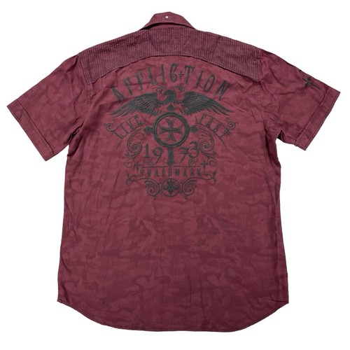 Affliction Short Sleeve Shirt Live Fast Embroidered Mens