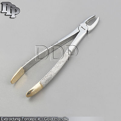 UPPER CENTRAL ANTERIORS CANINES DENTAL EXTRACTION FORCEPS #1 GOLD HANDLE