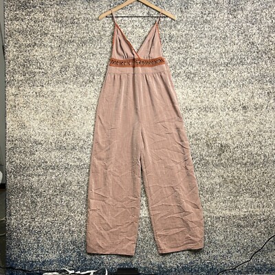 Hem & Thread Womens Peach Brown Sleeveless One-Piece Jumpsuit Size Medium