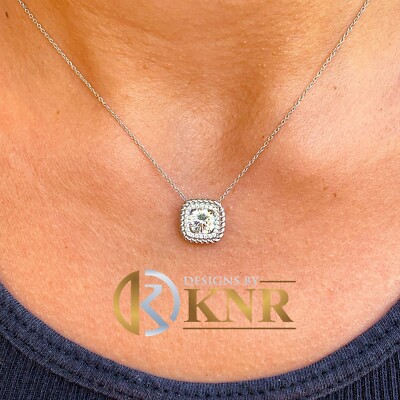 Pre-owned Knr 14k White Gold Round Moissanite And Natural Diamonds Pendent Necklace 1.15ctw In Yellow