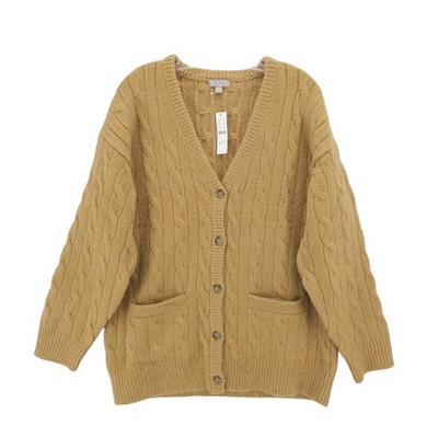 NWT J CREW Relaxed Cable Knit Cardigan Sweater Honey Brown XS/S Oversized