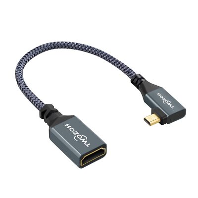 Left Angled Micro HDMI to HDMI Adapter Cable, Nylon Braided 90°Degree Micro H...