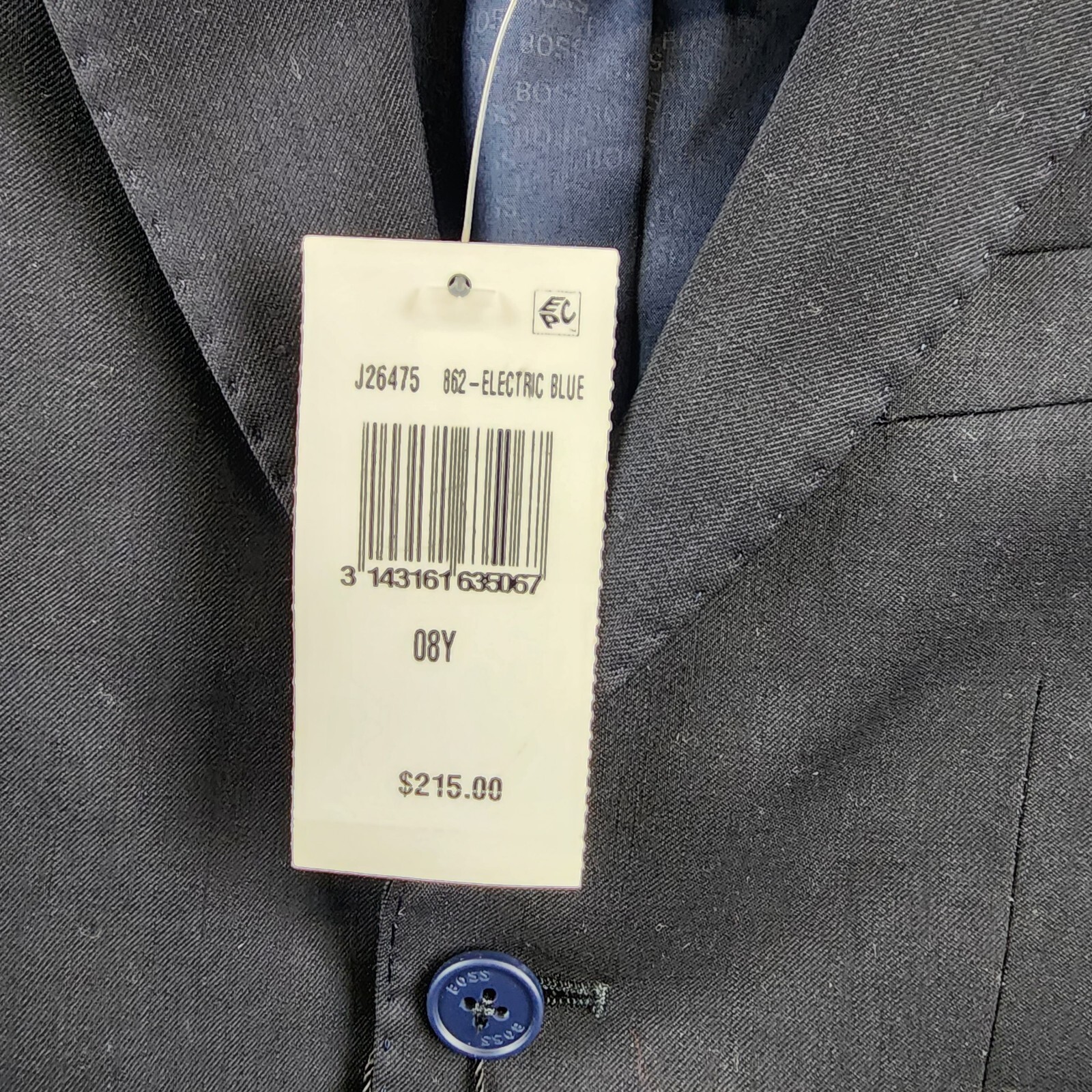 Boss Kidswear Wool Blend Suit Jacket Boys' 8Y Electric Blue Two Button Front L/S - Picture 7 of 12