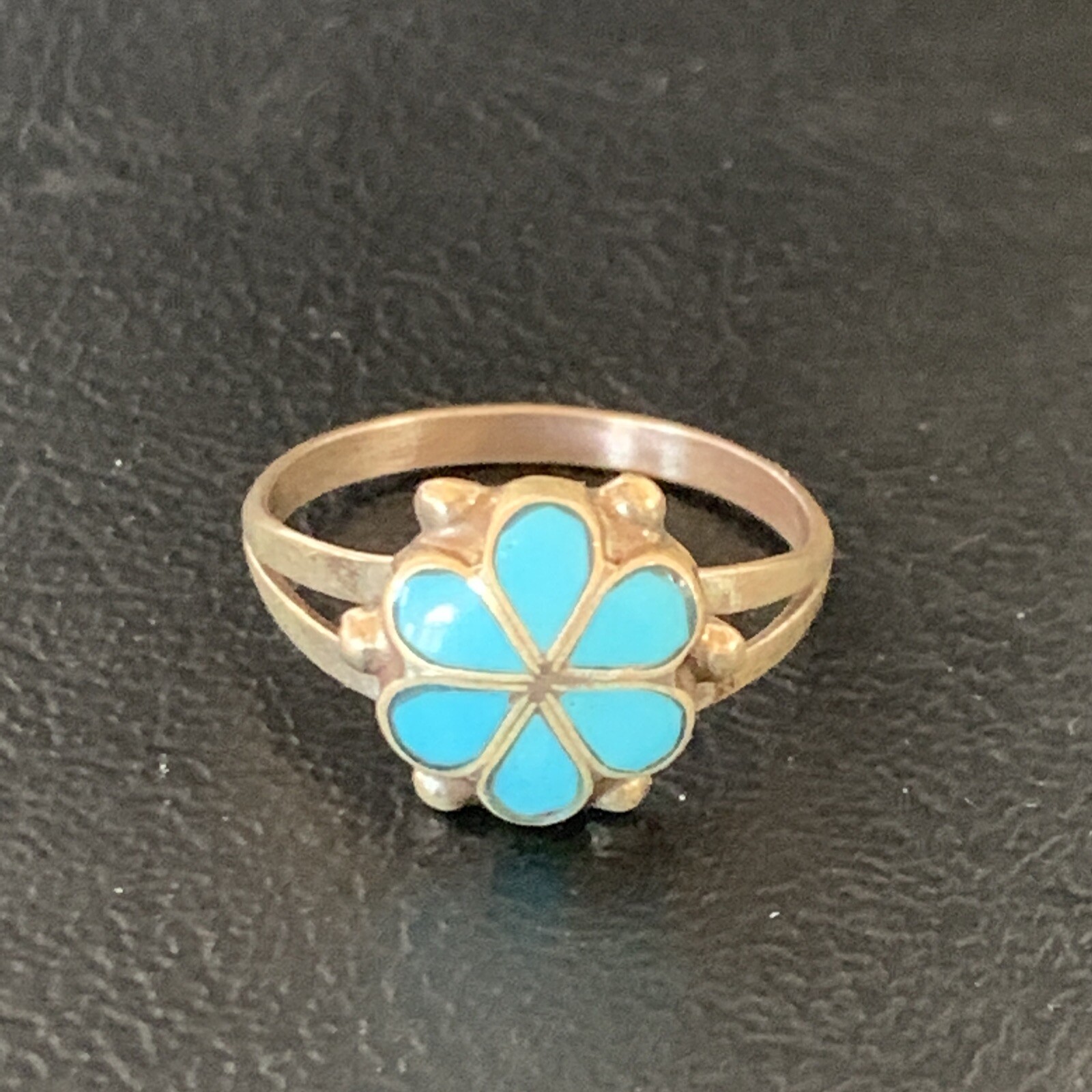 Blue Turquoise Cluster Zuni Sterling Silver Old Pawn Inlay Ring