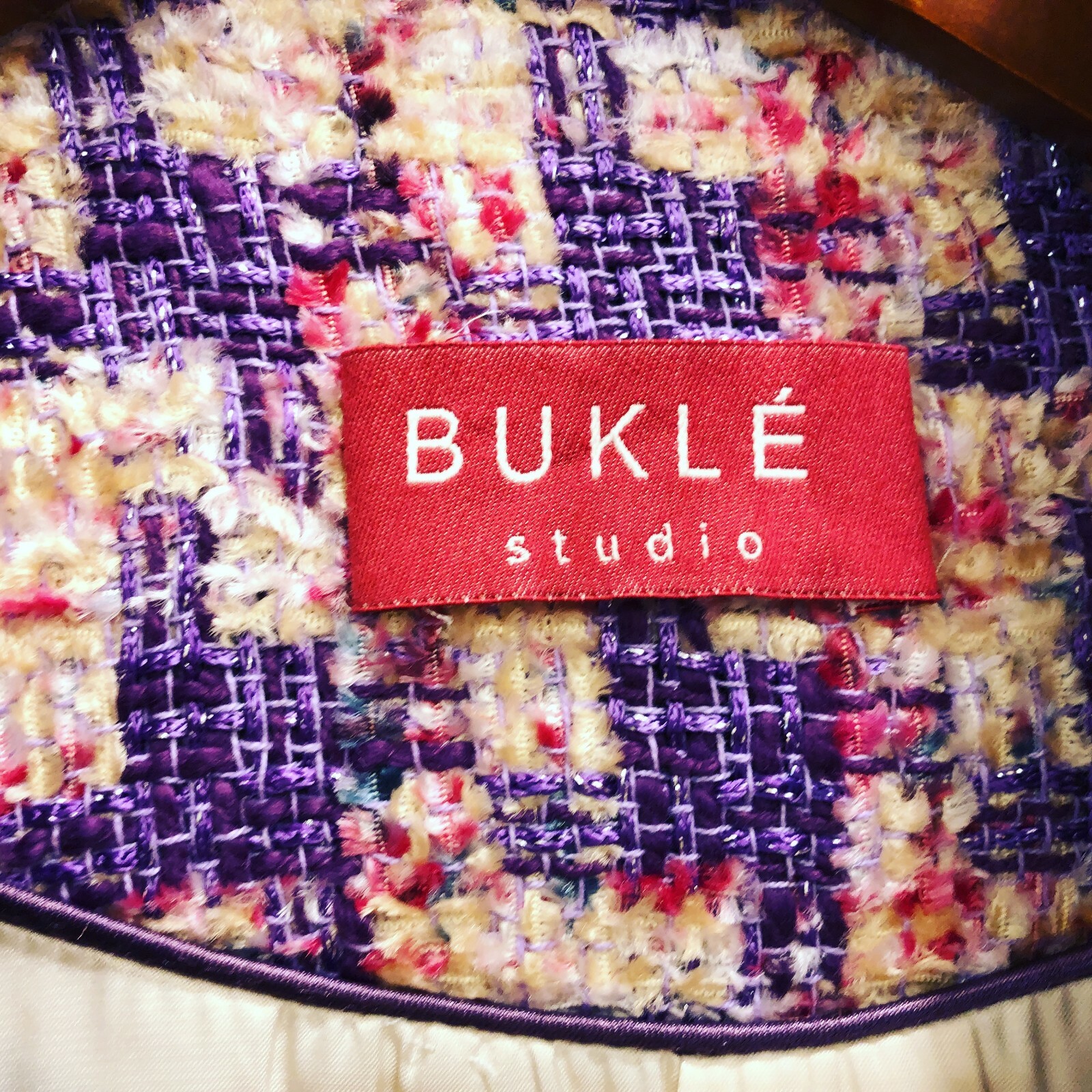 Pre-owned Studio Women´s Tweed Jacket Boucle Cotton Blend Pink Lilac Houndstooth Oversized