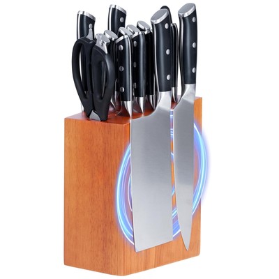 17PCS Kitchen Knife Set with Magnetic Knife Block-5 Chef Knives,8 Serrated St...