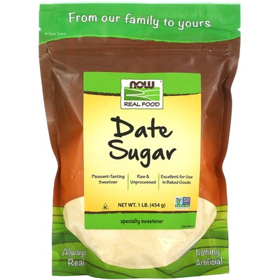 Now Foods Real Food Date Sugar 1 фунт 454 г сырой, веганский, вегетарианский