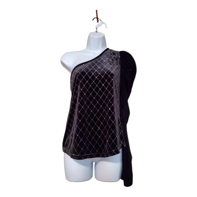 Shein Ladies XL Black Diamond Pattern Rhinestones, One Sleeve Velour READ NWOT