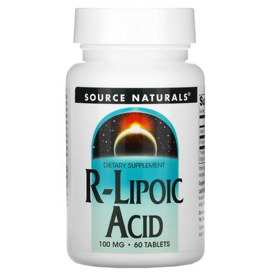 Source Naturals R-липоевая кислота 100 мг 60 таблеток без молочных продуктов, без яиц,