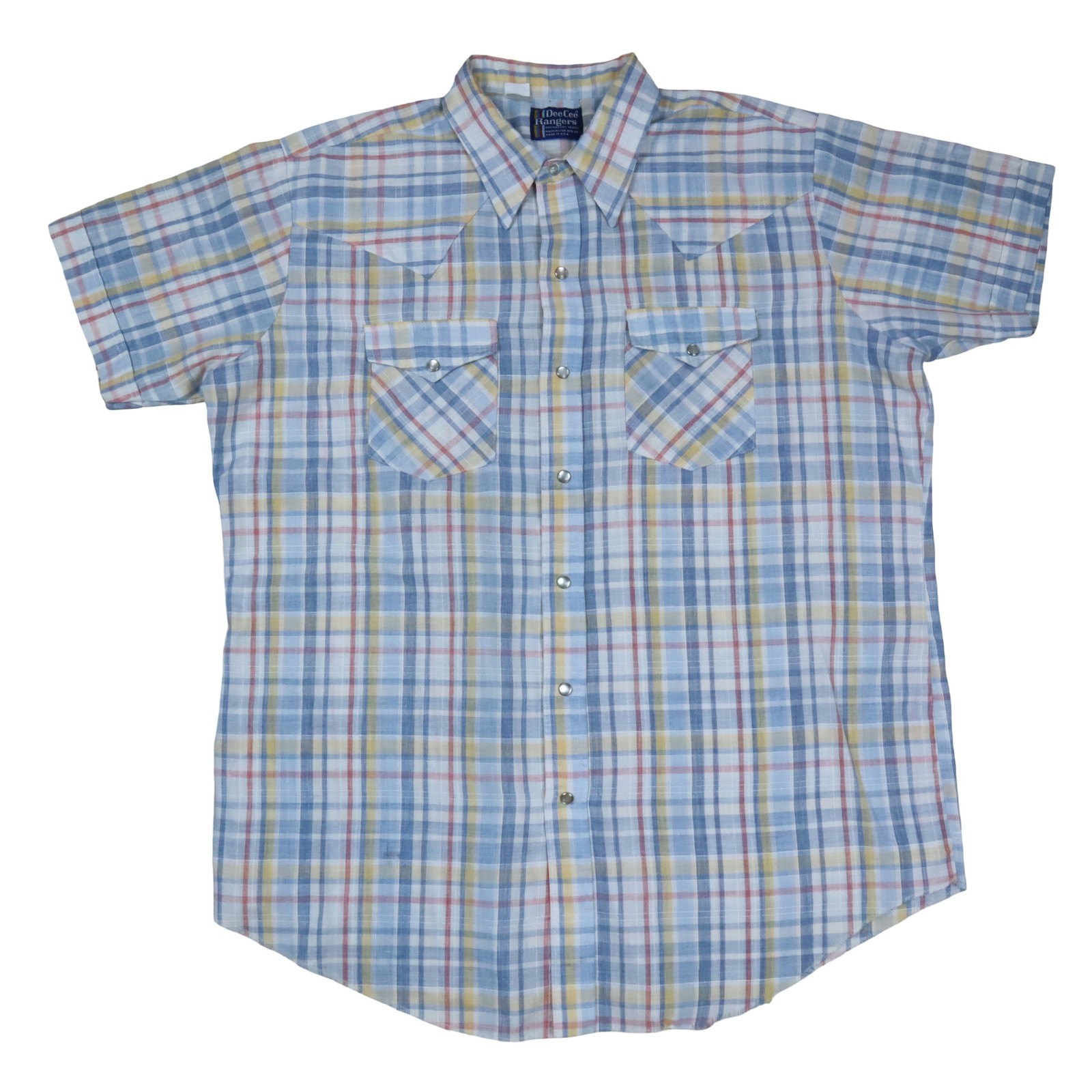 Vintage Dee Cee Rangers Western Shirt Short Sleeve Plaid Pearl Snap Men's XL