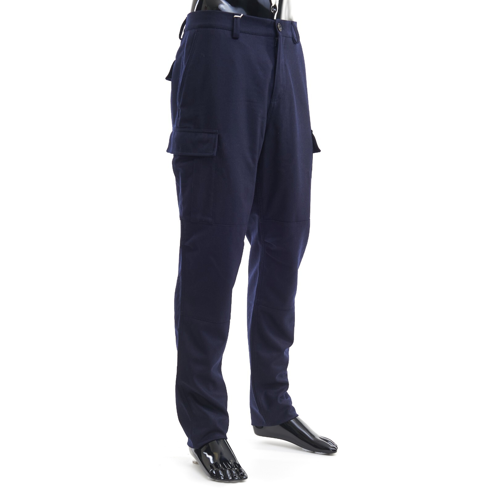 Pre-owned Brunello Cucinelli 1595$ Virgin Wool Flannel Relaxed Fit Trousers With Cargo Poc In Blue