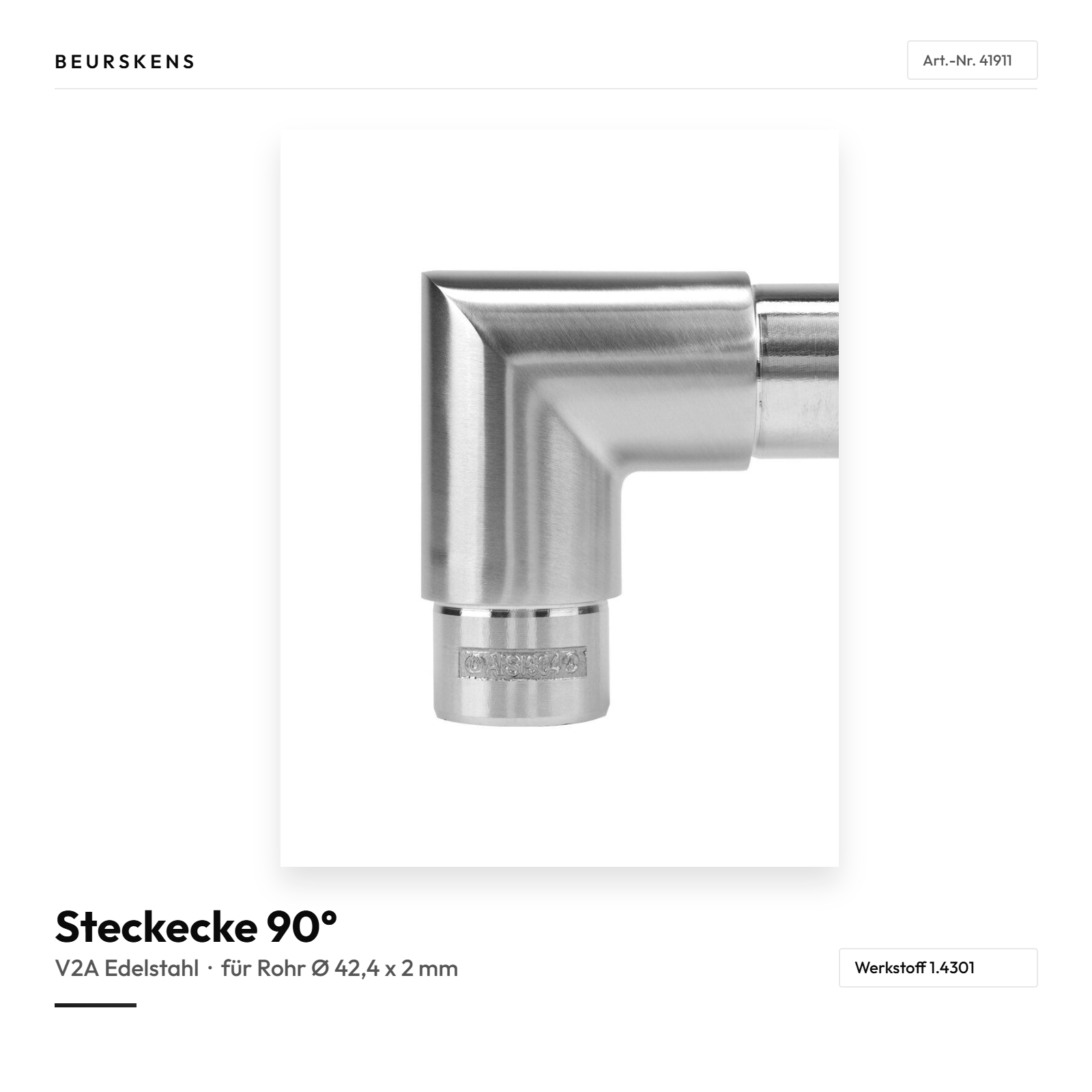 Steckecke | 90 Grad | für Rohr Ø 42,4 x 2 mm | Edelstahl