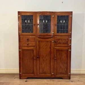 Bow Fronted Antique Kitchen Pantry With Ornate Leadlight Doors