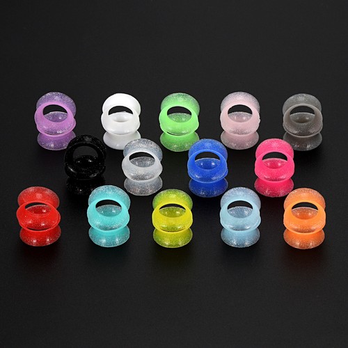 ULTRA THIN EAR SKINS TUNNELS-Gold Glitter Silicone Ear Gauge-Soft Ear plugs-PAIR