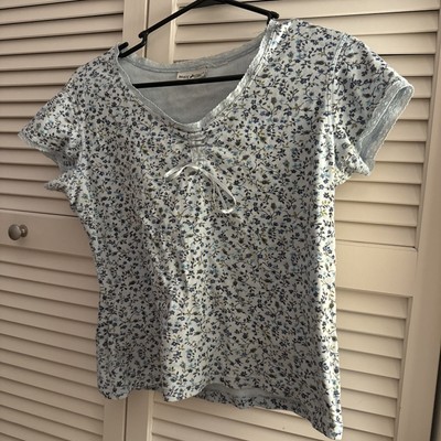 White Stag Womens Floral Cotton Bow Tie Front Short Sleeve GUC