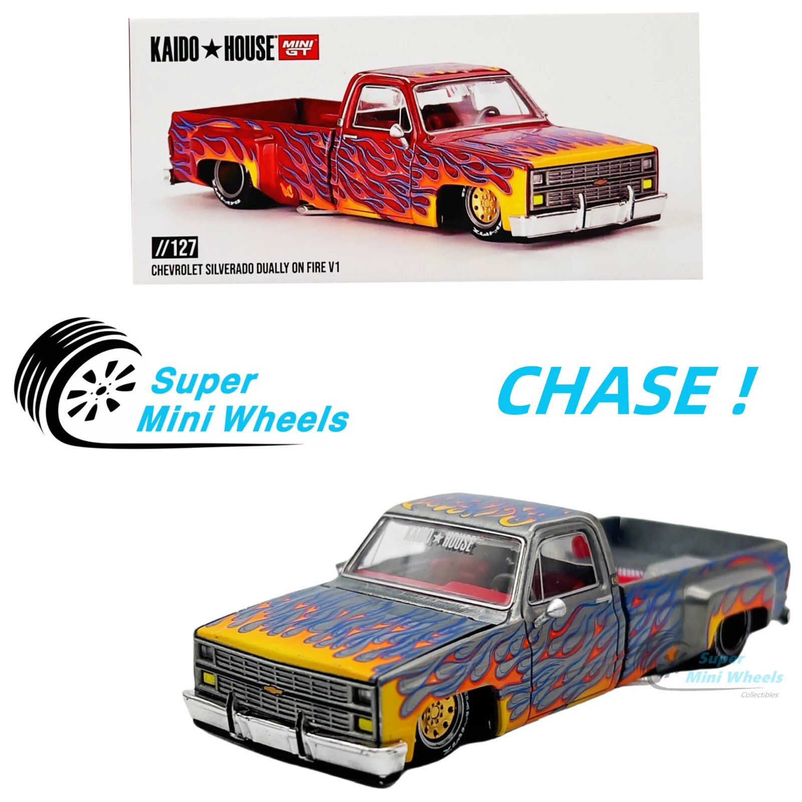 街道ハウス Chevrolet Silverado Dually　チェイス CHASE ! Mini GT x Kaido House 1:64 Chevrolet Silverado
