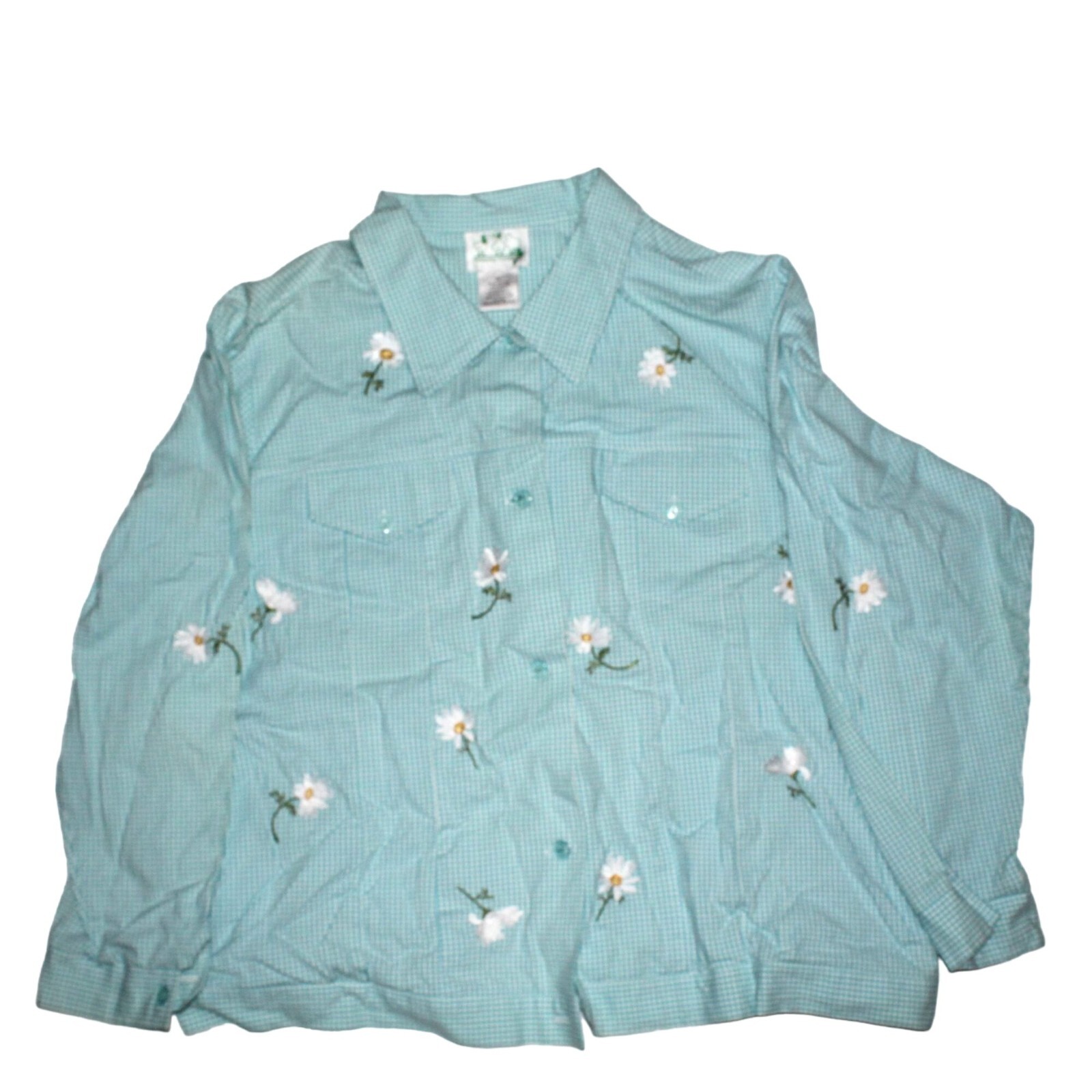 ジャケット・アウター Mercibeaucoup Jacquard Cotton Cover all VTG Womens Sz 2X Quacker Factory Blue Gingham Embroidered