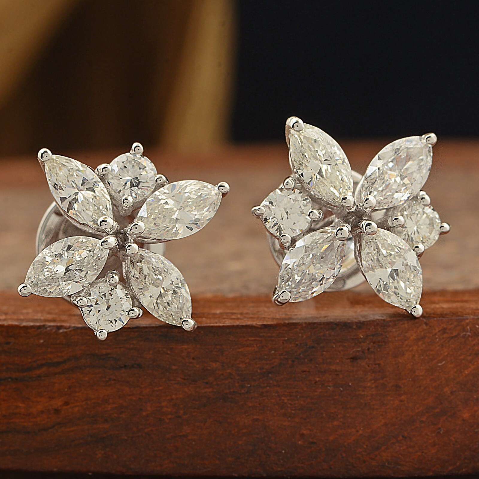 Lab Grown CVD Diamond Flower Stud Cluster Earrings Gift 14k