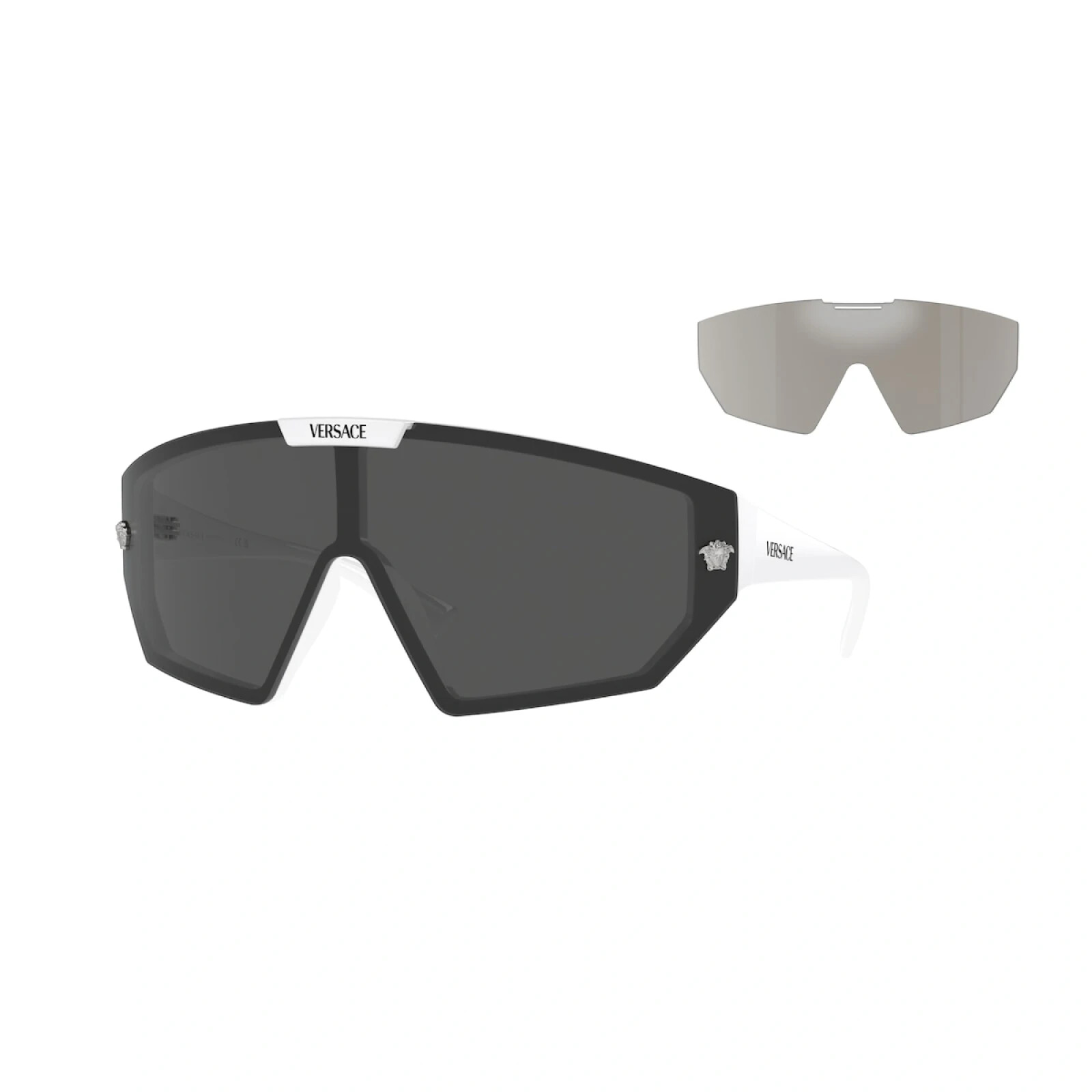 Pre-owned Versace Ve4461 314/87 White-dark Grey/mirror Silver Interchangeable Sunglasses In Gray