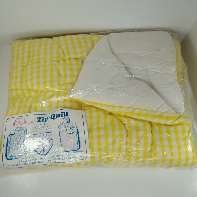 Vtg NOS Storktex Baby Zip-Quilt Yellow/White 36x45 Comforter Bunting SleepingBag