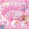 39 Pcs Pink Bow Party Bingo Game for Adults Kids 24 Players Pink Girls Party Bingo Game Cards with Reward Stickers for Family Friends Large Group Gathering Bachelorette Princess Doll Party Favors