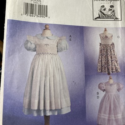 Smocked Dresses Sizes 5 6 6X Vogue 7593 Pattern Uncut