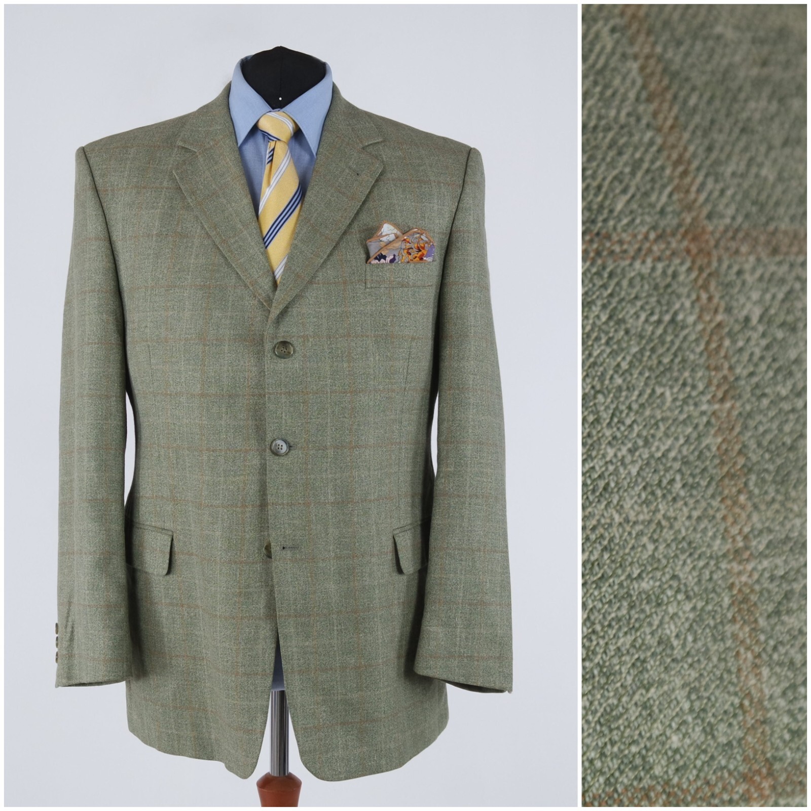 Mens Windowpane Blazer 46R UK Size TINO CORELLI Green Check Sport Coat Jacket