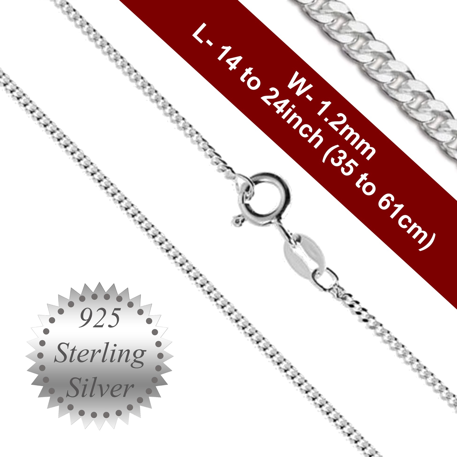 1.2mm fine Curb Chain Necklace | 925 Sterling Silver | 14 16 18 20 22 24 inch