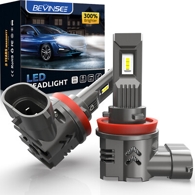 BEVINSEE 2x H9 H8 H11 LED Motorcycle Headlight Bulbs High Low Beam Bright White