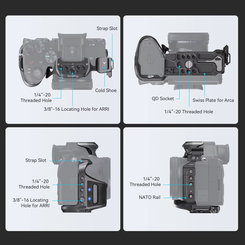 A7 IV Cage with Top Handle & Cable Clamp, "Rhinoceros" Basic Kit for Sony Alpha