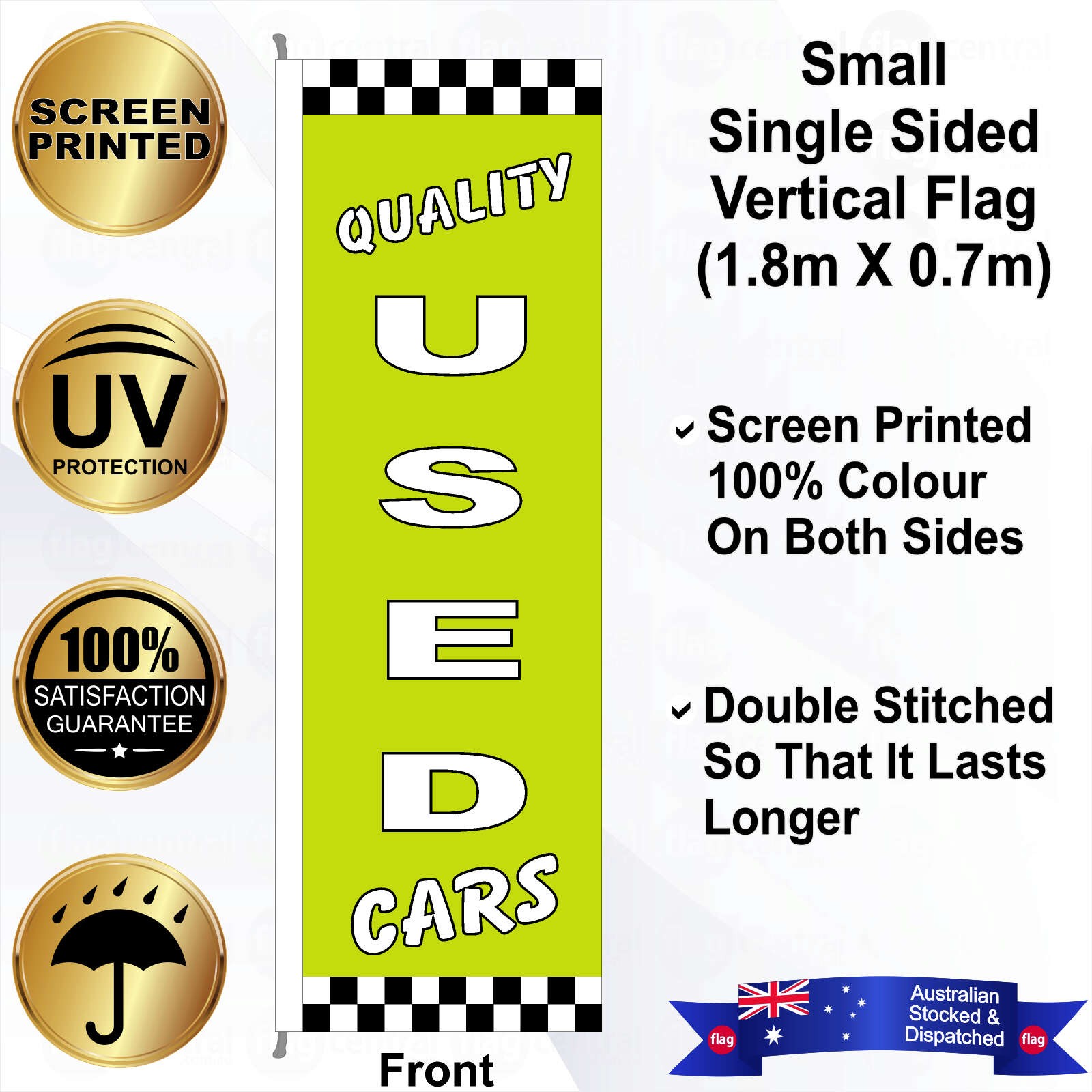 QUALITY USED CARS Green Vertical 70cm x 180cm Flag