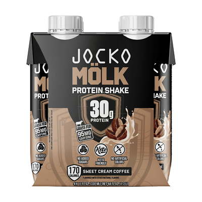 Jocko Fuel Mölk Sweet Cream Coffee RTD Protein Shake, 11oz,4 Count Muscle Health