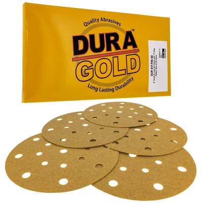 Dura-Gold 80 Grit - 6" Sanding Discs - 17-Hole Hook/Loop for DA Sander - 50pk