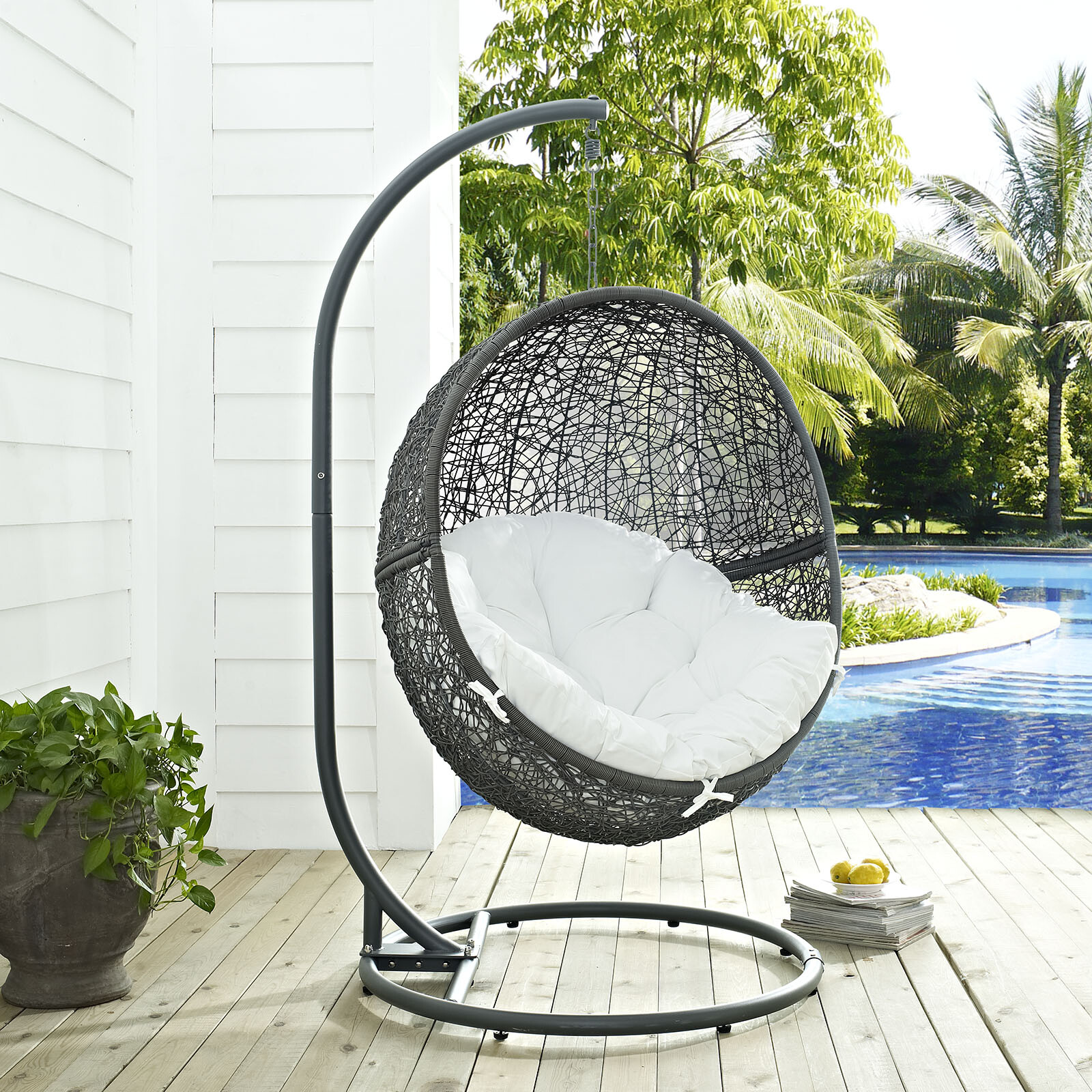 Details About Wicker Rattan Outdoor Patio Hanging Swing Porch Chair W Stand In Gray White