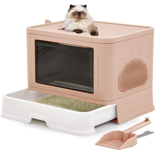 Enclosed Cat Litter Box with Lid Cover Hooded Odorless Cat Toilet Litter Scoop