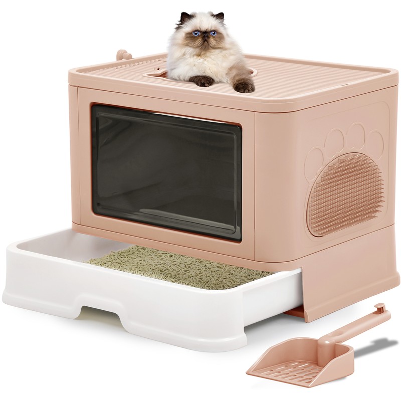 Enclosed Cat Litter Box with Lid Cover Hooded Odorless Cat Toilet Litter Scoop.