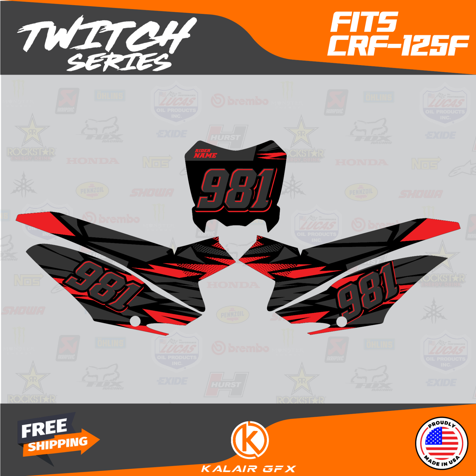 Graphics Kit for Honda CRF125F (2013-2018) CRF 125F Twitch Series - Red