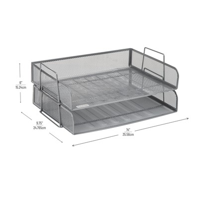 Mind Reader Stackable Paper Tray, Desktop Organizer, File Storage, 2 Pcs, Silver