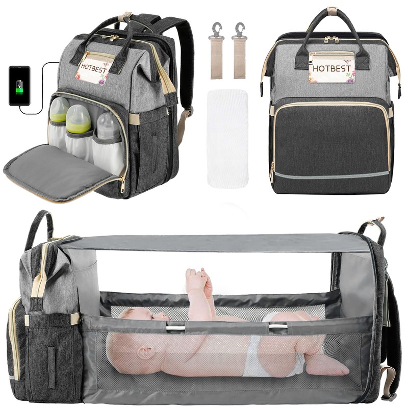 Foldbale Diaper Bag 3 in 1 Baby Bed Portable Bassinet Crib Travel Backpack &middot;