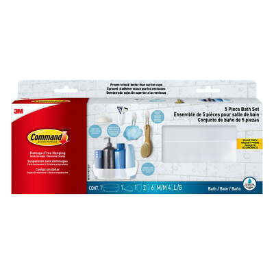 Command 5 Piece Bath Set, 1 Caddy, 1 Soap Dish, 1 Holder, 2 Medium Hooks