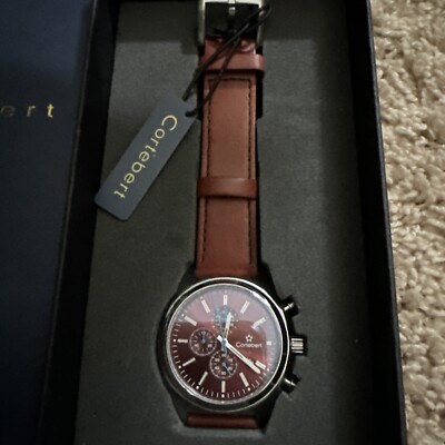 Cortebert Luxury Watch Chronograph Red Dial Brown Leather CB-3016-05 watch brand