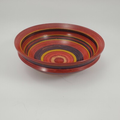 Turned Wood Bowl Signed Tom Foster Tri Color Stained & Striped 6 7/8 in. Dia.