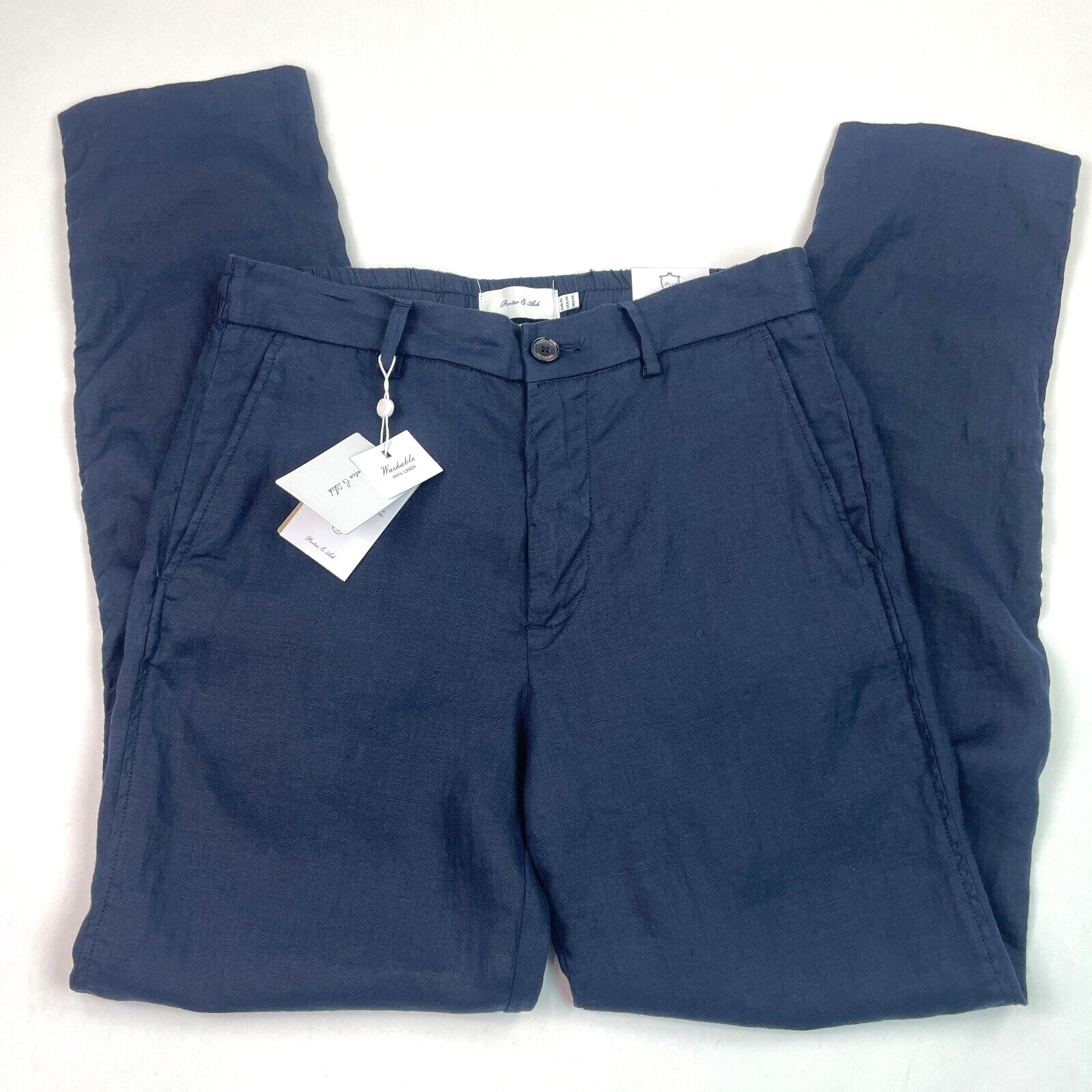 Porter & Ash Pants Mens 29x29 Linen Chino Navy Slim Fit