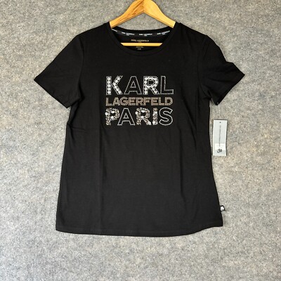 Karl Lagerfeld Paris Top Womens Small Bling Flashy Beaded Studded Designer Shirt